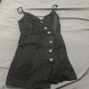 Black button silk romper